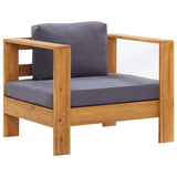 4 Piece Garden Lounge Set with Cushions Grey Solid Acacia Wood - Front View