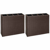 Garden Raised Bed with 4 Pots 2 pcs Poly Rattan Brown