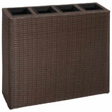 Garden Raised Bed with 4 Pots 2 pcs Poly Rattan Brown - Side View