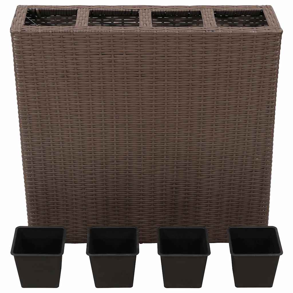 Garden Raised Bed with 4 Pots 2 pcs Poly Rattan Brown