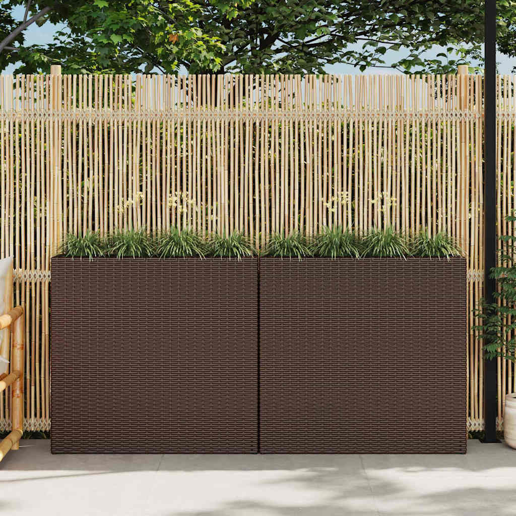 Garden Raised Bed with 4 Pots 2 pcs Poly Rattan Brown