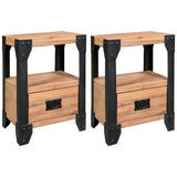 Nightstands 2 pcs Solid Acacia Wood Steel 40x30x54 cm - Front View