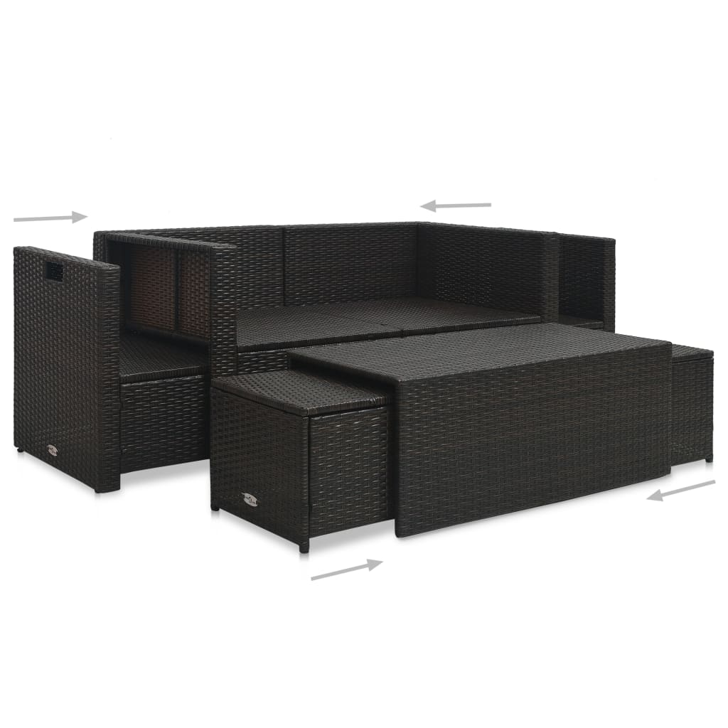 6 Piece Garden Lounge Set with Cushions Poly Rattan Brown