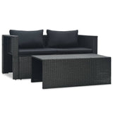6 Piece Garden Lounge Set with Cushions Poly Rattan Black - Front View