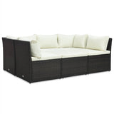 4 Piece Garden Lounge Set with Cushions Poly Rattan Brown - Rear View