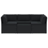 4 Piece Garden Lounge Set with Cushions Poly Rattan Black - Front View