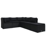 4 Piece Garden Lounge Set with Cushions Poly Rattan Black - Close-Up Angle