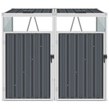 Double Garbage Bin Shed Grey 143x81x121 cm Steel - Front View