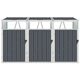 Triple Garbage Bin Shed Grey 213x81x121 cm Steel - Front View
