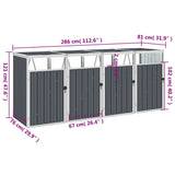 Quadruple Garbage Bin Shed Grey 286x81x121 cm Steel - 45-Degree Angle