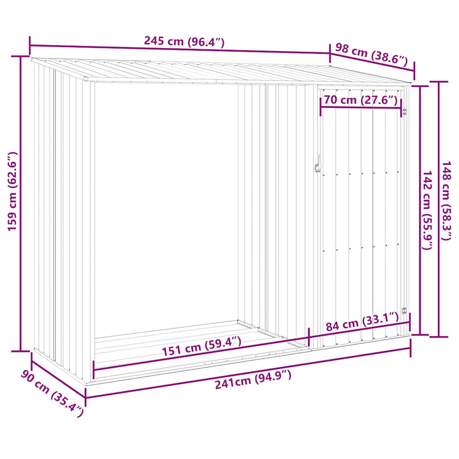 Garden Firewood Shed Grey 245x98x159 cm Galvanised Steel