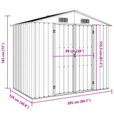Garden Shed Grey 205x129x183 cm Galvanised Steel - Low Angle