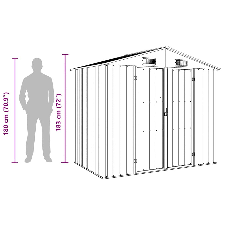 Garden Shed Grey 205x129x183 cm Galvanised Steel