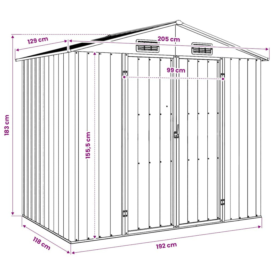 Garden Shed Anthracite 205x129x183 cm Galvanised Steel