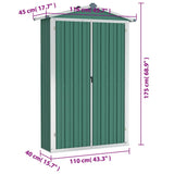 Garden Shed Green 116x45x175 cm Galvanised Steel - Low Angle