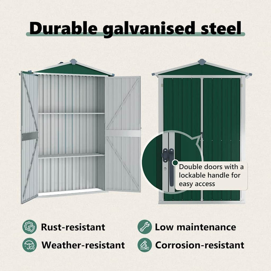 Garden Shed Green 116x45x175 cm Galvanised Steel