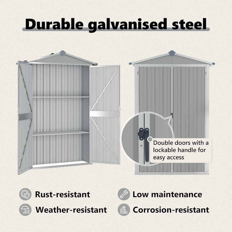 Garden Shed Grey 116x45x175 cm Galvanised Steel
