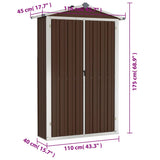 Garden Shed Brown 116x45x175 cm Galvanised Steel - Low Angle