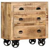 Side Cabinet with Wheel 70x40x75 cm Solid Mango Wood - Extra Image