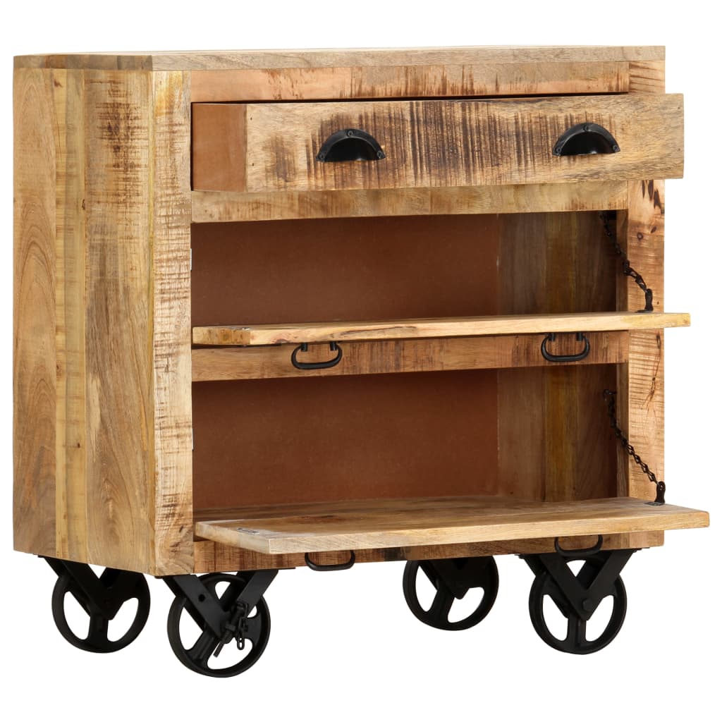 Side Cabinet with Wheel 70x40x75 cm Solid Mango Wood