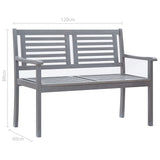 2-Seater Garden Bench 120 cm Grey Solid Eucalyptus Wood - Rear View
