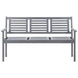 3-Seater Garden Bench 150 cm Grey Solid Eucalyptus Wood - Front View
