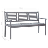 3-Seater Garden Bench 150 cm Grey Solid Eucalyptus Wood - Close-Up Angle