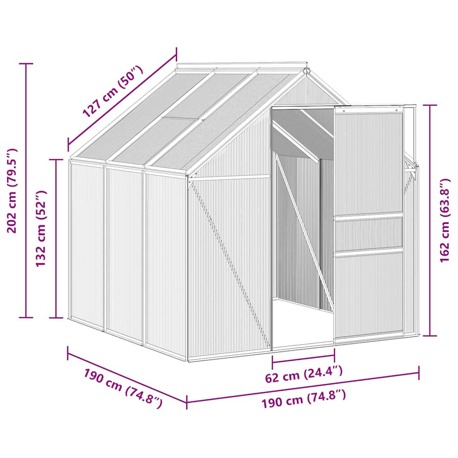 Greenhouse with Base Frame Anthracite Aluminium 3,61 m²