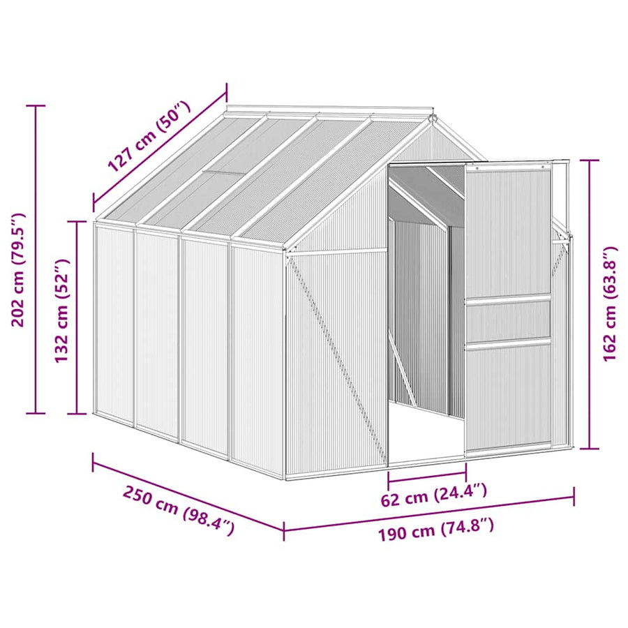Greenhouse with Base Frame Anthracite Aluminium 4,75 m²
