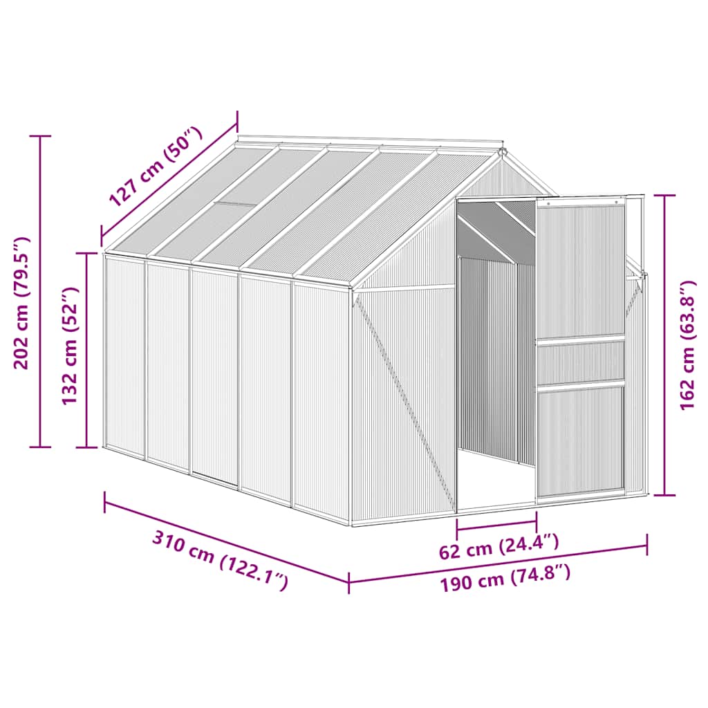 Greenhouse with Base Frame Anthracite Aluminium 5.89 m²