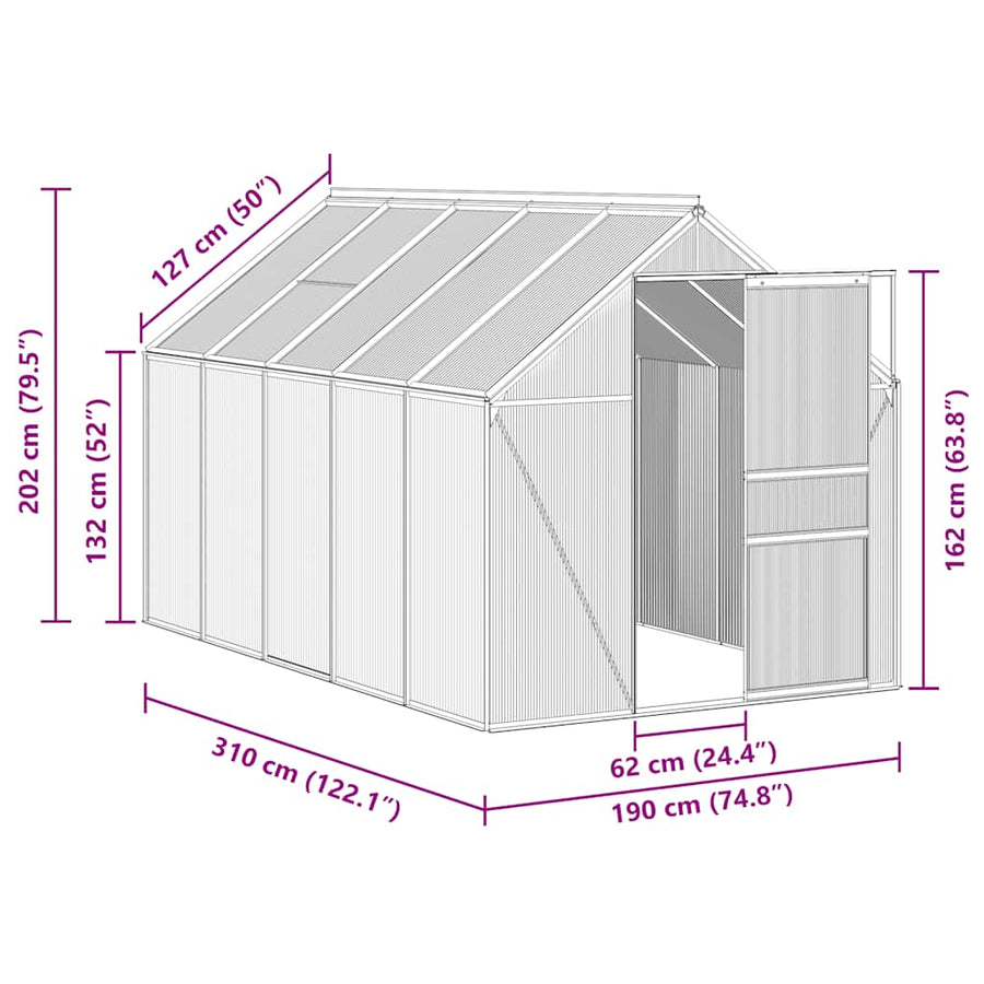 Greenhouse with Base Frame Anthracite Aluminium 5,89 m²