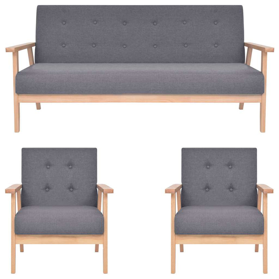 3 Piece Sofa Set Fabric Dark Grey