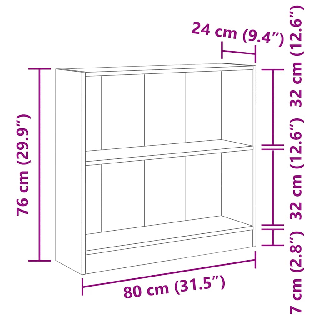 Bookshelf Concrete Grey 80x24x75 cm Engineered Wood