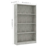 4-Tier Book Cabinet Concrete Grey 80x24x142 cm Engineered Wood - Rear View