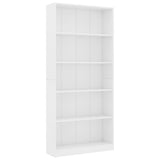 5-Tier Book Cabinet White 80x24x175 cm Engineered Wood - Front View