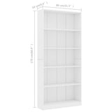 5-Tier Book Cabinet White 80x24x175 cm Engineered Wood - Rear View