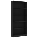 5-Tier Book Cabinet Black 80x24x175 cm Engineered Wood - Front View