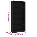 5-Tier Book Cabinet Black 80x24x175 cm Engineered Wood - Rear View