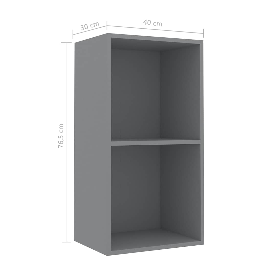 2-Tier Book Cabinet Grey 40x30x76.5 cm Engineered Wood