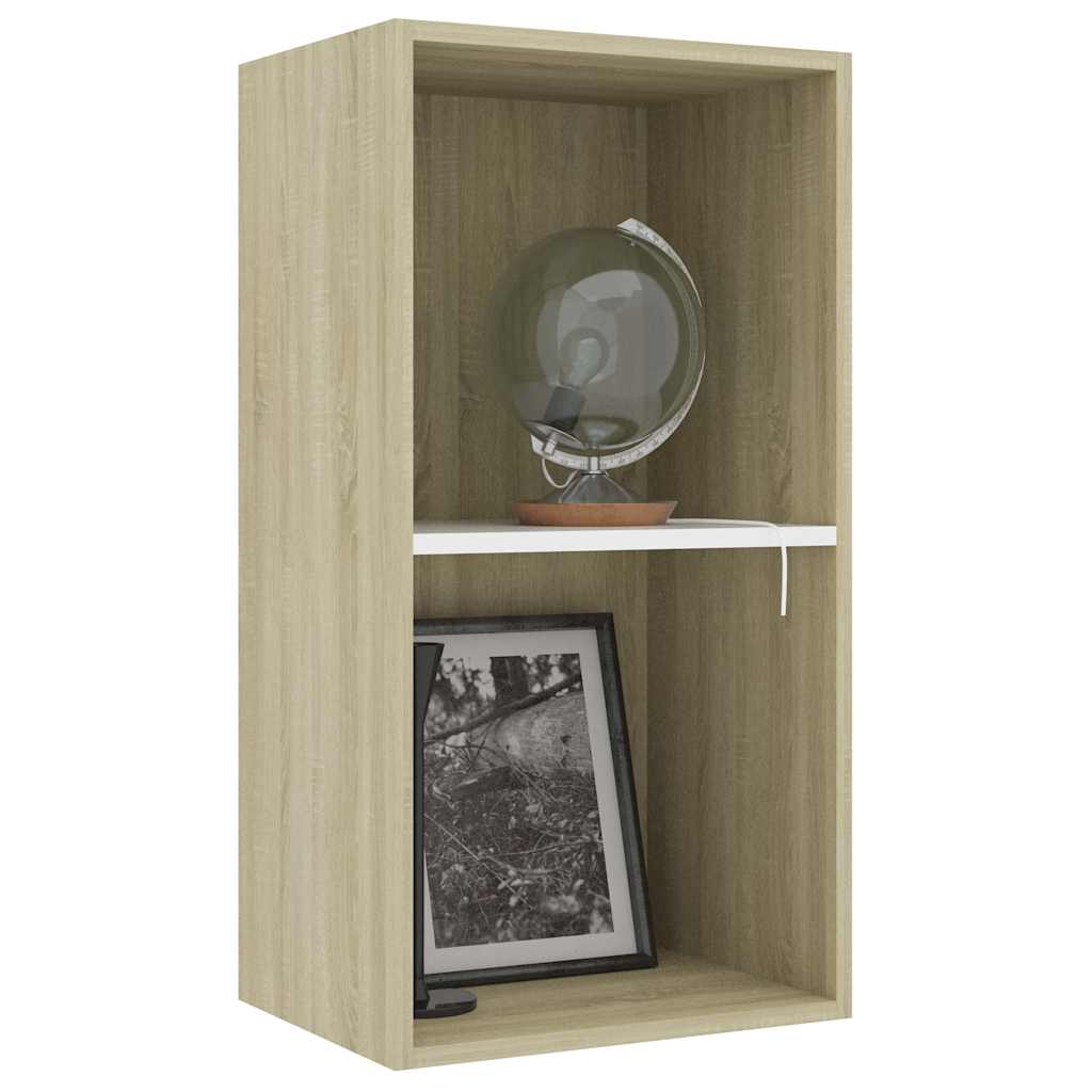 2-Tier Book Cabinet White and Sonoma Oak 40x30x76.5 cm Engineered Wood