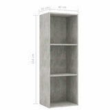 3-Tier Book Cabinet Concrete Grey 40x30x114 cm Engineered Wood