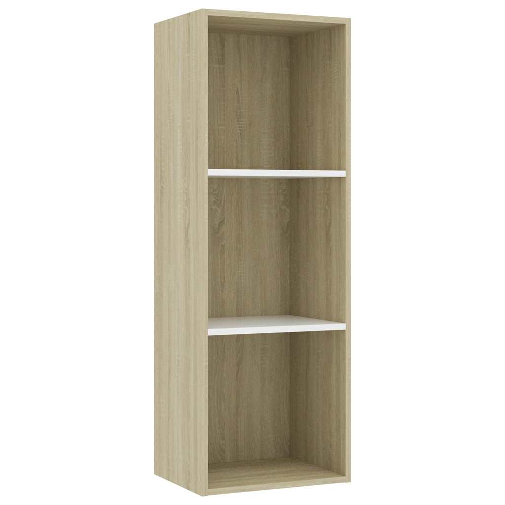 3-Tier Book Cabinet White and Sonoma Oak 40x30x114 cm Engineered Wood