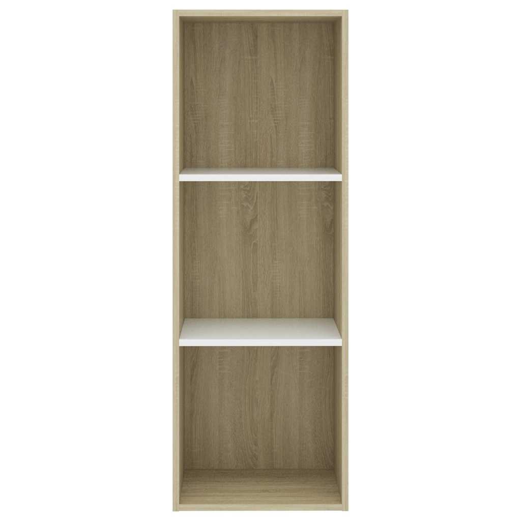 3-Tier Book Cabinet White and Sonoma Oak 40x30x114 cm Engineered Wood