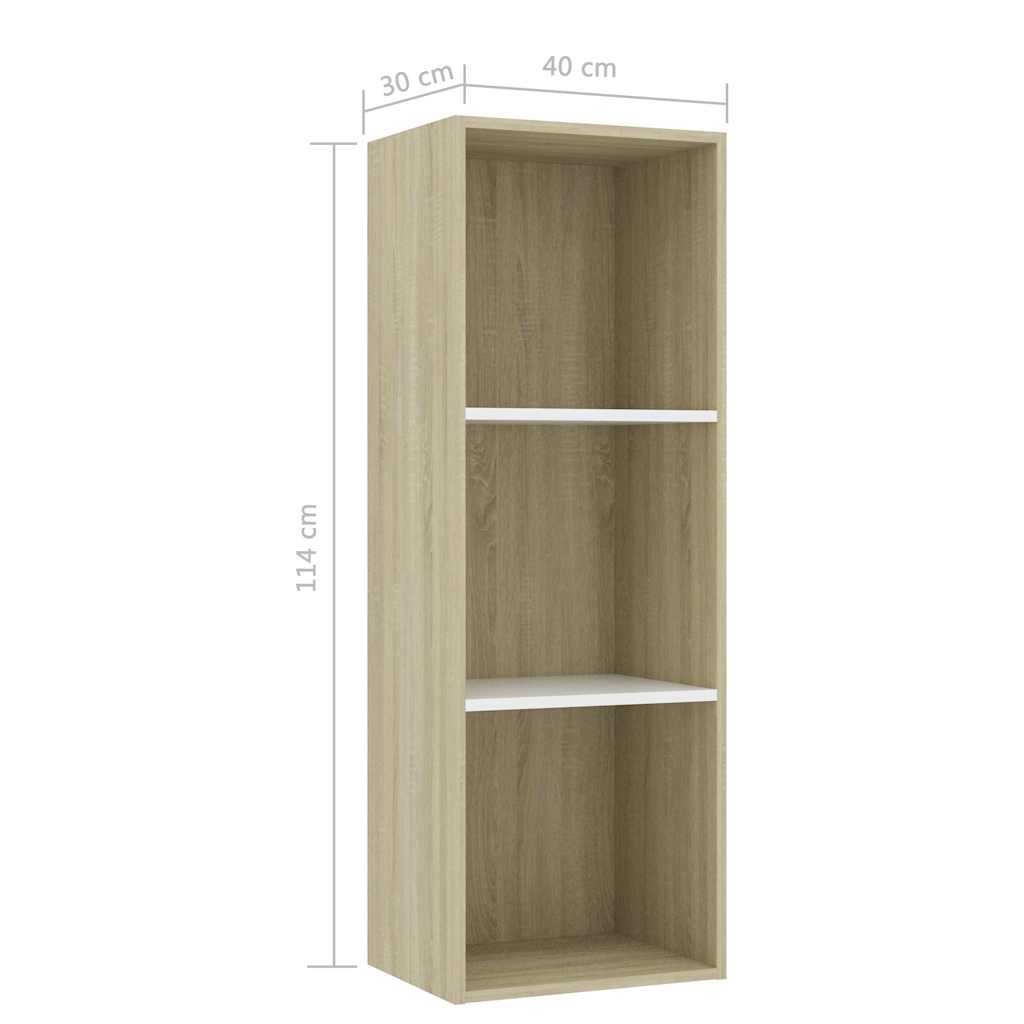 3-Tier Book Cabinet White and Sonoma Oak 40x30x114 cm Engineered Wood
