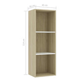 3-Tier Book Cabinet White and Sonoma Oak 40x30x114 cm Engineered Wood - Rear View