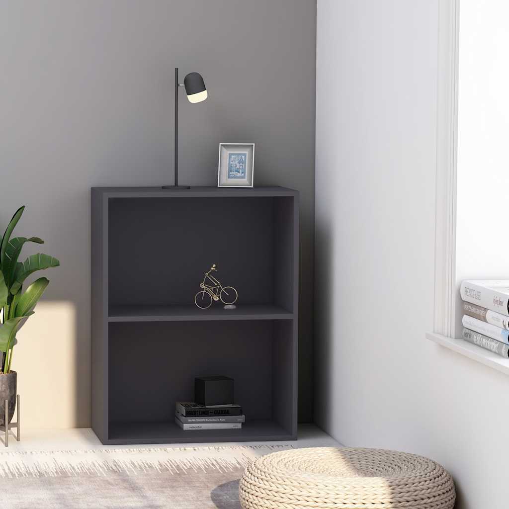 2-Tier Book Cabinet Grey 60x30x76.5 cm Engineered Wood