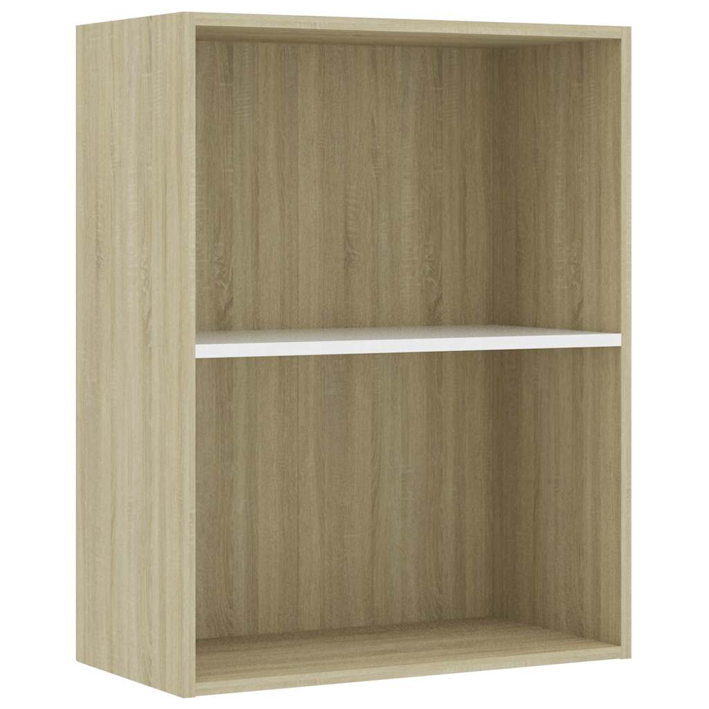2-Tier Book Cabinet White and Sonoma Oak 60x30x76.5 cm Engineered Wood