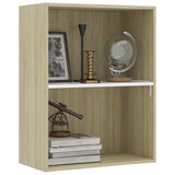 2-Tier Book Cabinet White and Sonoma Oak 60x30x76.5 cm Engineered Wood - Side View