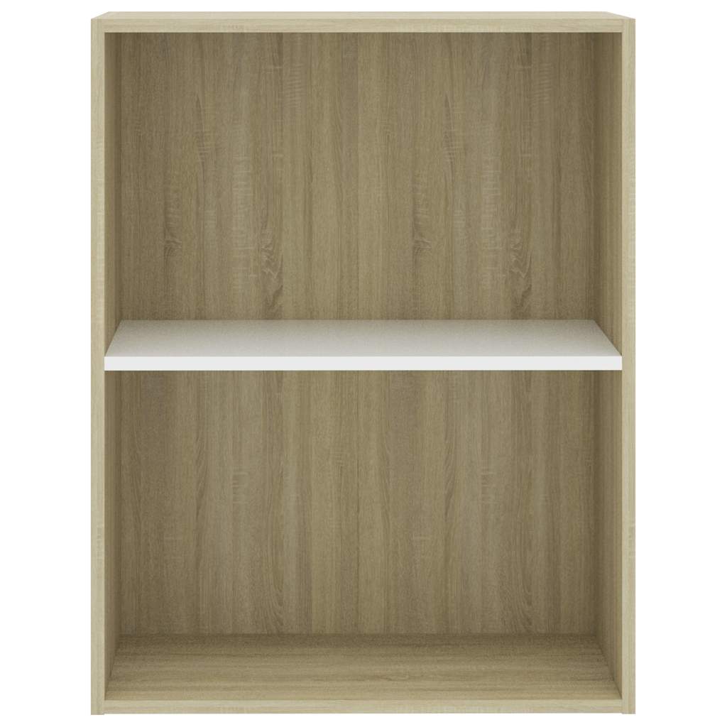 2-Tier Book Cabinet White and Sonoma Oak 60x30x76.5 cm Engineered Wood