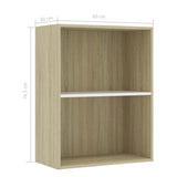 2-Tier Book Cabinet White and Sonoma Oak 60x30x76.5 cm Engineered Wood